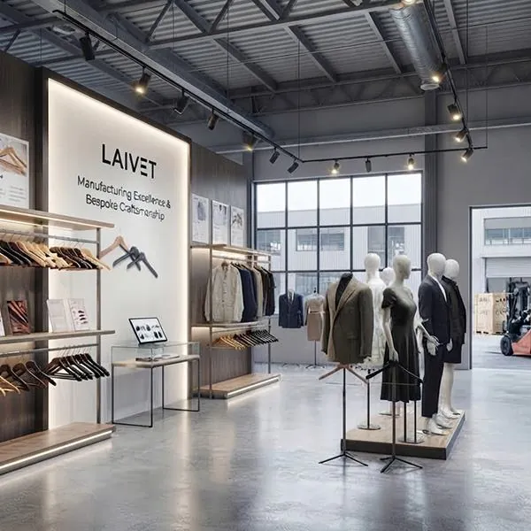 LAIVET factory overview showing hanger and mannequin production