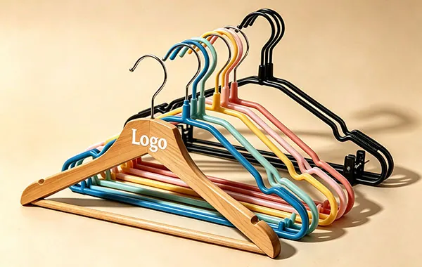 Custom branded wooden, plastic and metal garment hangers