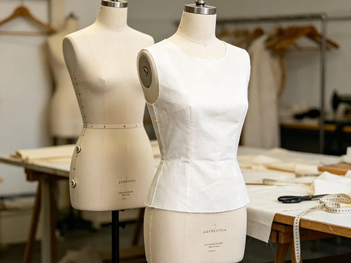 Fabric covered dress form supplied to a French fashion studio
