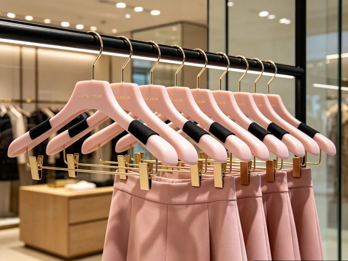 Colour matched wooden skirt hangers produced for a UK boutique