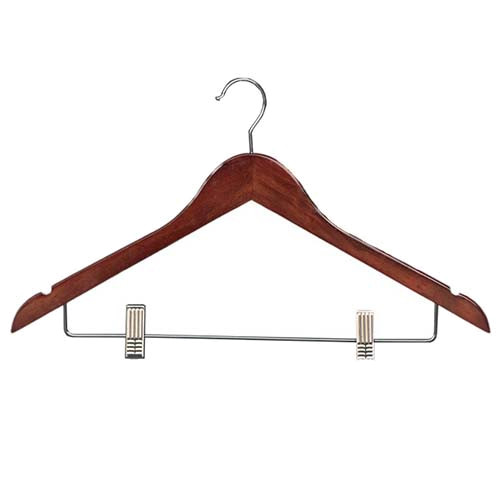 Wooden suit hanger with clips